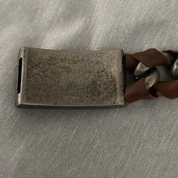 Brown  leather braided western biker stainless steel men’s bracelet - Picture 4 of 5